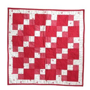 Vintage Handmade Patchwork Love Heart Red Quilt Blanket 26.5" X 26.5"